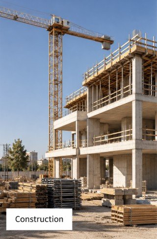 Chantier de construction avec grue et structure en béton